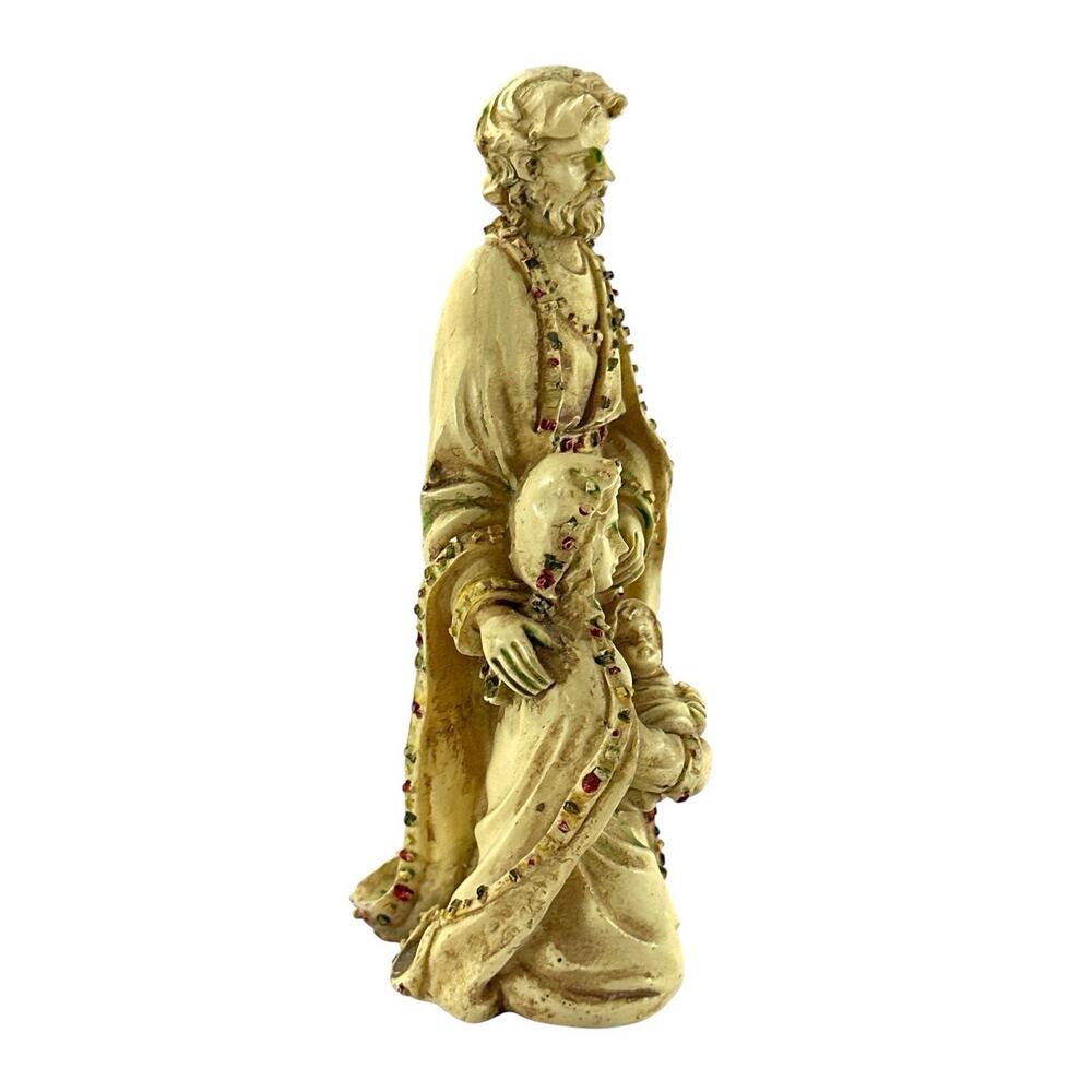 Vintage Holy Family Figurine Mary Joseph Baby Jesus Jeweled Look 5” - Picture 4 of 8